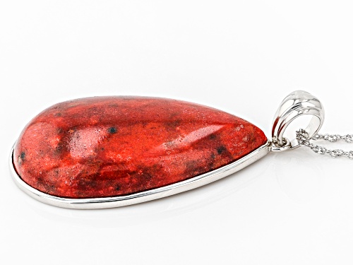 23x39mm Red Sponge Coral Rhodium Over Sterling Silver Pendant With Chain