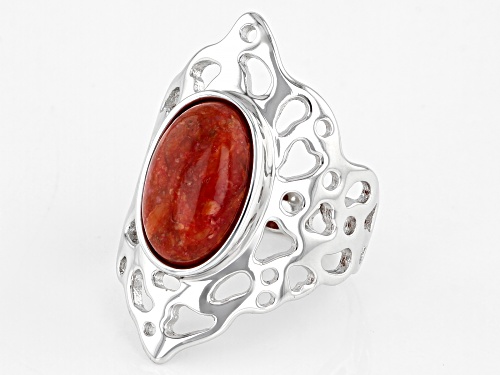 Red Sponge Coral Rhodium Over Sterling Silver Ring - Size 8