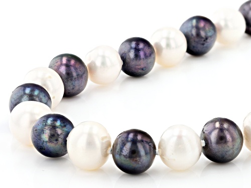 8mm Multi-Color Cultured Freshwater Pearl Rhodium Over Sterling Silver 18 Inch Strand Necklace - Size 18