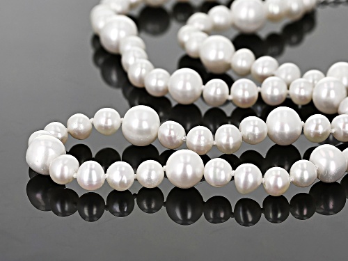 5.5-8mm White Cultured Freshwater Pearl Rhodium Over Sterling Silver 18 Inch Strand Necklace - Size 18