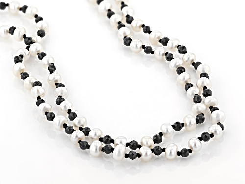 5.5-6mm White Cultured Freshwater Pearl & Black Spinel 72 Inch Endless Necklace - Size 72