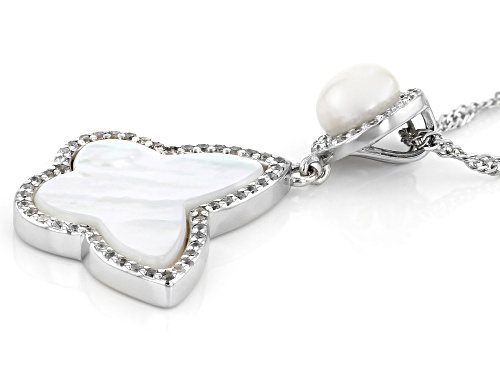 6-7mm White Cultured Freshwater Pearl, Mother-of-Pearl, & Bella Luce® Rhodium Over Silver Pendant