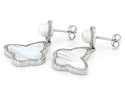 6-7mm White Cultured Freshwater Pearl, Mother-of-Pearl, & Bella Luce® Rhodium Over Silver Earrings