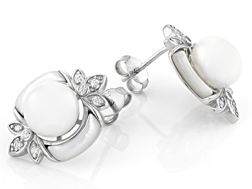 8.5-9mm White Cultured Freshwater Pearl, Mother-of-Pearl, & Bella Luce® Rhodium Over Silver Earrings
