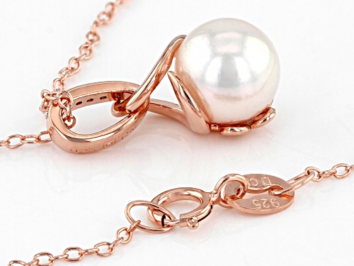 8-8.5mm White Cultured Japanese Akoya Pearl With Diamond Accent 18k Rose Gold Over Silver Pendant