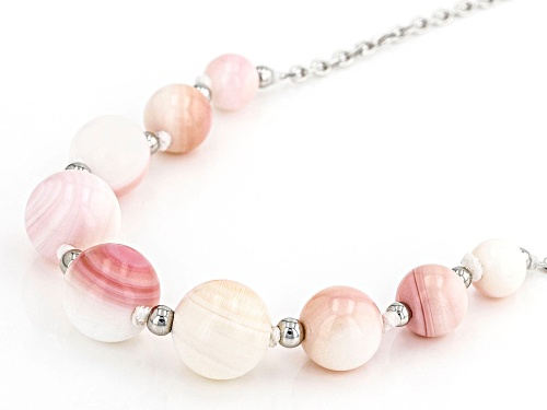 6-10mm Pink Conch Shell Rhodium Over Sterling Silver 18 Inch Necklace - Size 18