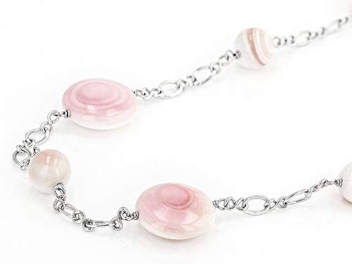 7-15mm Pink Conch Shell Rhodium Over Sterling Silver 36 Inch Necklace - Size 36