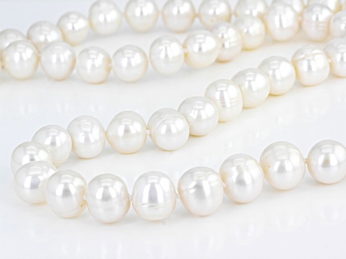 10-11mm White Cultured Freshwater Pearl Rhodium Over Sterling Silver 24 Inch Strand Necklace - Size 24
