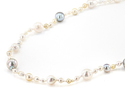 3-8mm Multi-Color Cultured Akoya Pearl Rhodium Over Sterling Silver 25 Inch Necklace - Size 25