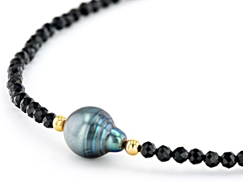 9-10mm Cultured Tahitian Pearl & Black Spinel 18k Yellow Gold Over Sterling Silver 18 Inch Necklace - Size 18