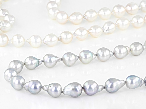 7-7.5mm Multi-Color Japanese Akoya Pearl Rhodium Over Sterling Silver 36 Inch Graduated Necklace - Size 36