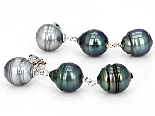 8mm Cultured Tahitian Pearl Rhodium Over Sterling Silver Dangle Earrings