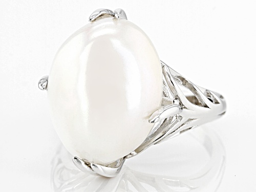 12mm White Cultured Freshwater Pearl Rhodium Over Sterling Silver Ring - Size 11