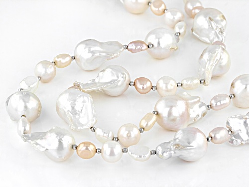Genusis™ 13-16mm & 6-9mm Multi-Color Cultured Freshwater Pearl Rhodium Over Silver 54 Inch Necklace - Size 54
