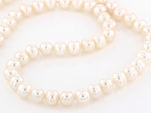 6-7mm White Cultured Freshwater Pearl Rhodium Over Sterling Silver Strand Necklace - Size 28