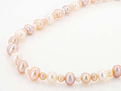 3-4mm & 6-7mm Multi-Color Cultured Freshwater Pearl Rhodium Over Sterling Silver 18 Inch Necklace - Size 18