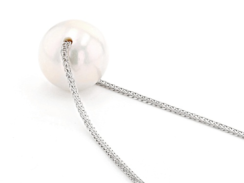12-12.5mm White Cultured Freshwater Pearl Rhodium Over Sterling Silver 20 Inch Necklace - Size 20