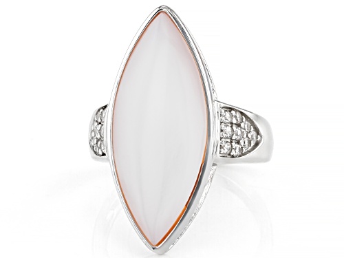 Pink South Sea Mother-Of-Pearl & White Zircon Rhodium Over Sterling Silver Ring - Size 7
