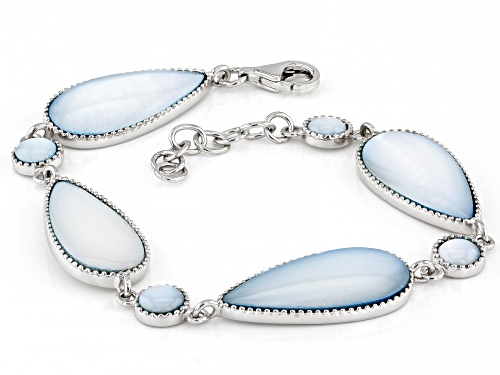 Blue South Sea Mother-Of-Pearl Rhodium Over Sterling Silver 7 Inch Bracelet - Size 7