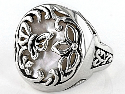 White Mother-Of-Pearl Sterling Silver Ring - Size 8