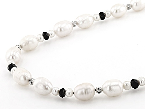 4-5mm & 11-12mm White Cultured Freshwater Pearl & Black Spinel Rhodium Over Silver 48 Inch Necklace - Size 48
