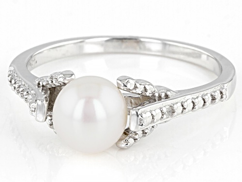 7-7.5mm White Cultured Freshwater Pearl With Diamond Accent Rhodium Over Sterling Silver Ring - Size 11