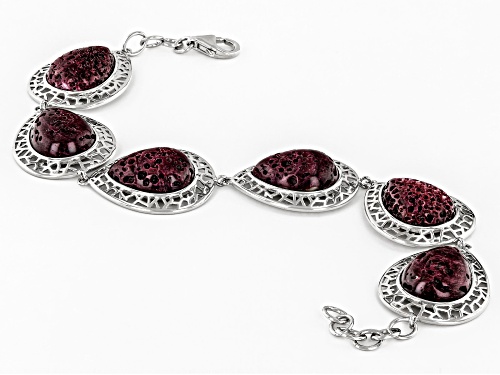 Purple Spiny Oyster Shell Rhodium Over Sterling Silver 7 Inch Bracelet - Size 7