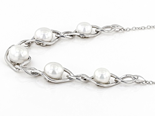 7.5-9mm White Cultured Freshwater Pearl Rhodium Over Sterling Silver Necklace - Size 18