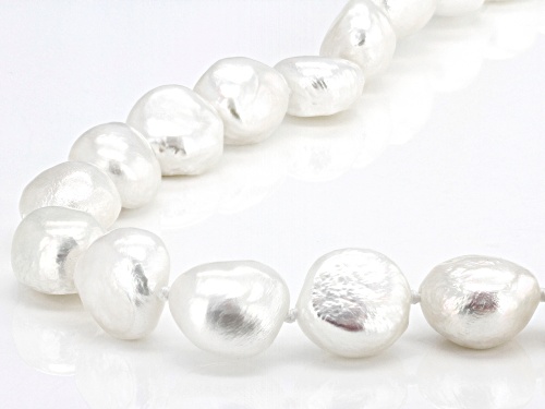 11-12.5mm White Cultured Freshwater Pearl Rhodium Over Sterling Silver 18 Inch Strand Necklace - Size 18