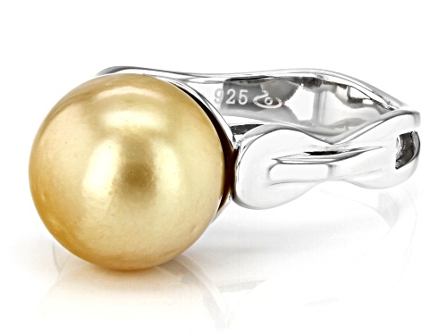 11mm Golden Cultured South Sea Pearl Rhodium Over Sterling Silver Ring - Size 11