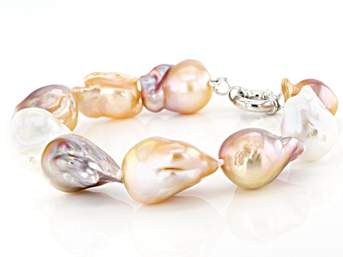 Genusis™ 14-17mm Multi-Color Cultured Freshwater Pearl Rhodium Over Sterling Silver Bracelet - Size 8