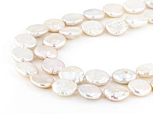 White Cultured Freshwater Pearl Rhodium Over Sterling Silver Double Row Necklace - Size 18