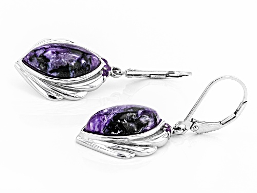 16X8MM marquise Charoite And .10ctw round African Amethyst Rhodium Over Silver Earrings