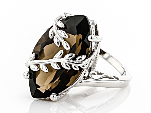 9.50ct Marquise Smoky Quartz Rhodium Over Sterling Silver Leaf Detail Solitaire Ring - Size 7