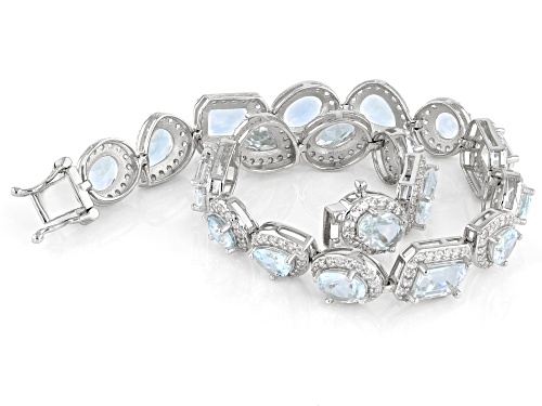 11.50ctw Mixed Shape Aquamarine With 4.36ctw Zircon Rhodium Over Silver Tennis Bracelet - Size 8