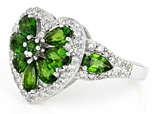 1.74CTW CHMROME DIOPSIDE WITH .59CTW WHITE ZIRCON RHODIUM OVER STERLING SILVER RING - Size 9
