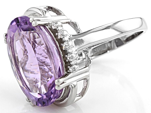 10.63ct Oval Rose de France Amethyst With .04ctw Zircon Rhodium Over Sterling Silver Ring - Size 8