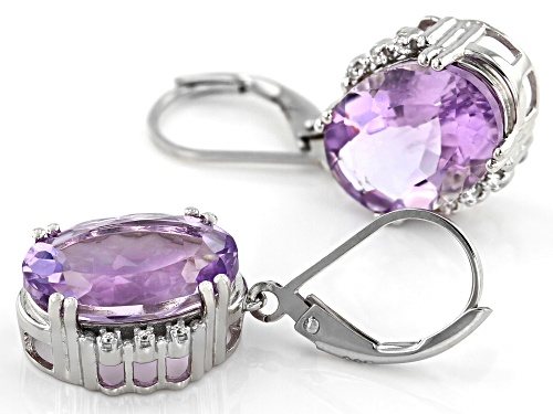 10.03ctw Oval Rose de France Amethyst and .05ctw Zircon  Rhodium Over Silver Dangle Earrings