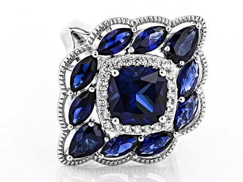 5.18ctw Mixed Shape Lab Created Blue Sapphire & .35ctw Round White Zircon Rhodium Over Silver Ring - Size 7