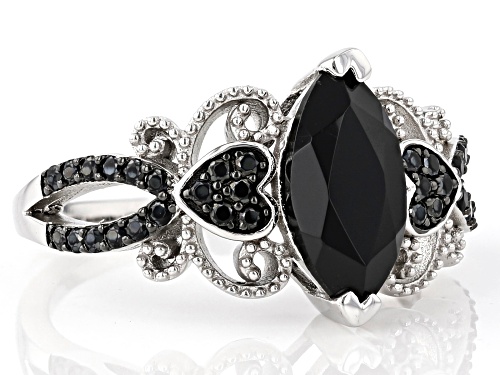 1.73ct Marquise And .30ctw Round Black Spinel Rhodium Over Sterling Silver Ring - Size 6
