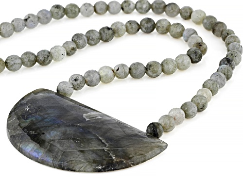Free-Form and Round Labradorite Bead Rhodium Over Sterling Silver Necklace - Size 18