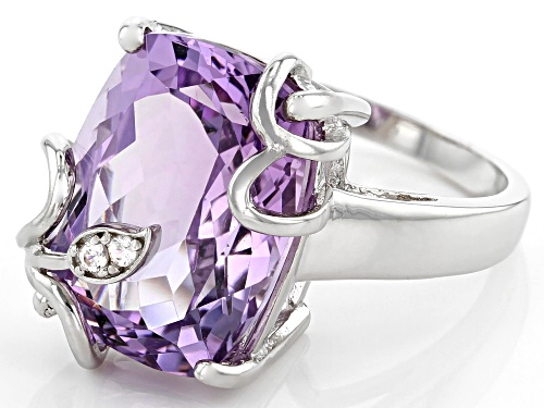 8.50ct Rectangular Cushion Rose de France Amethyst With .05ctw Zircon Rhodium Over Silver Ring - Size 8