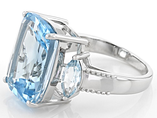 11.50ct Rectangular Cushion And 1.19ctw Marquise Glacier Topaz(TM) Rhodium Over Silver 3-Stone Ring - Size 9
