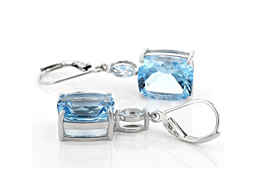 12.94ctw Blue Topaz Rhodium Over Silver Earrings
