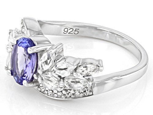 1.11ct Oval Tanzanite and 1.00ctw White Topaz Rhodium Over Sterling Silver Ring - Size 7