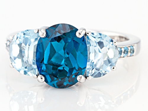 3.70CTW LONDON BLUE, SWISS BLUE AND GLACIER TOPAZ™, RHODIUM OVER STERLING SILVER 3-STONE RING - Size 8