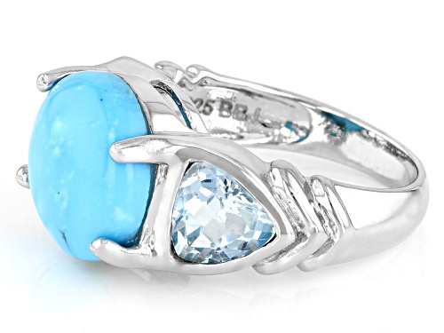 12mm Round Turquoise with 2.42ctw Trillion Glacier Topaz™ Rhodium Over Sterling Silver Ring - Size 7