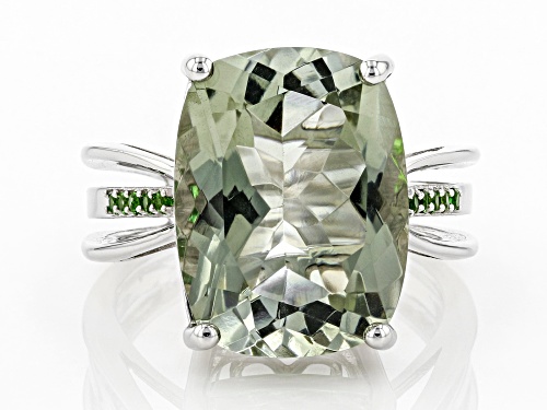 8.50ct Green Prasiolite With .09ctw Russian Chrome Diopside Rhodium Over Silver Ring - Size 8