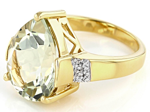 6.46ct Pear Shape Green Prasiolite With Round White Zircon 18k Yellow Gold Over Silver Ring - Size 7