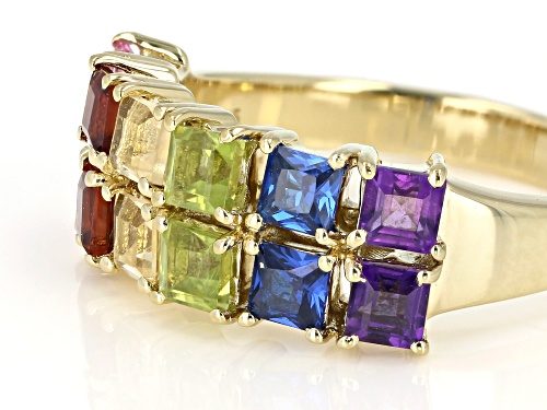 1.66ctw Square Multi-Color Gemstone 18k Yellow Gold Over Silver Band Ring - Size 7